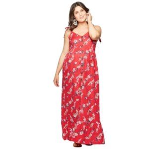 ISABEL MATERNITY Button Front Smocked Red Floral Maxi Dress